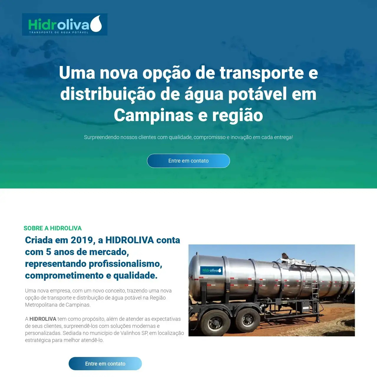 Landing page Água Hidroliva - Criação de sites profissionais e e-commerces